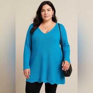 Denim 24/7 Women’s 3X Blue Knit V-Neck Sweater Plus Size Pullover Casual Top